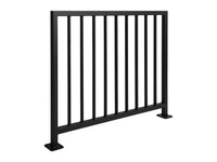 Modern Vertical Wrought Iron Metal Guardrail - 1.5" x 1.5" Posts, 0.5" x 1" Pickets with Flat Black Finish