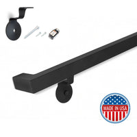 Modern Wrought Iron Handrail - Custom Made, 1.5'' x 1.5'' Square Elbow Model with Flat Black Finish