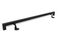 a black metal shelf with a black handle