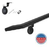 Modern Wrought Iron Handrail - 2'' x 1'' Hammered, Custom Made, with Angled Elbow and Flat Black Finish