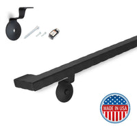 Modern Wrought Iron Handrail - 2'' x 1'' Hammered, Custom Made, with Right-Angled Elbow and Flat Black Finish