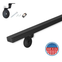 Modern Wrought Iron Handrail - Custom Made, 2'' x 1'' Straight Model with Flat Black Finish