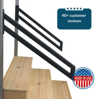 Modern Metal Handrail for Stairs - Custom Made 1.5'' x 1.5'' Wrought Iron Handrail with Flat Black Finish, Model 1