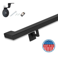 Modern Wrought Iron Handrail - 2'' x 1'' Right-Angle Elbow Handrail with Square Brackets and Flat Black Finish
