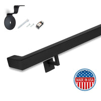 Modern Wrought Iron Handrail Railing - 1.5'' x 1.5'' Right-Angle Elbow Handrail with Square Brackets and Flat Black Finish