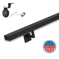 Modern Wrought Iron Handrail - 2'' x 1'' Straight Handrail with Square Bracket and Flat Black Finish