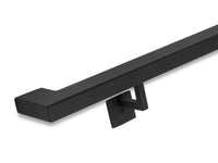 Modern Wrought Iron Handrail - 2'' x 1'' Right-Angle Elbow Handrail with Square Brackets and Flat Black Finish