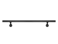 a black shelf with two round knobs on it