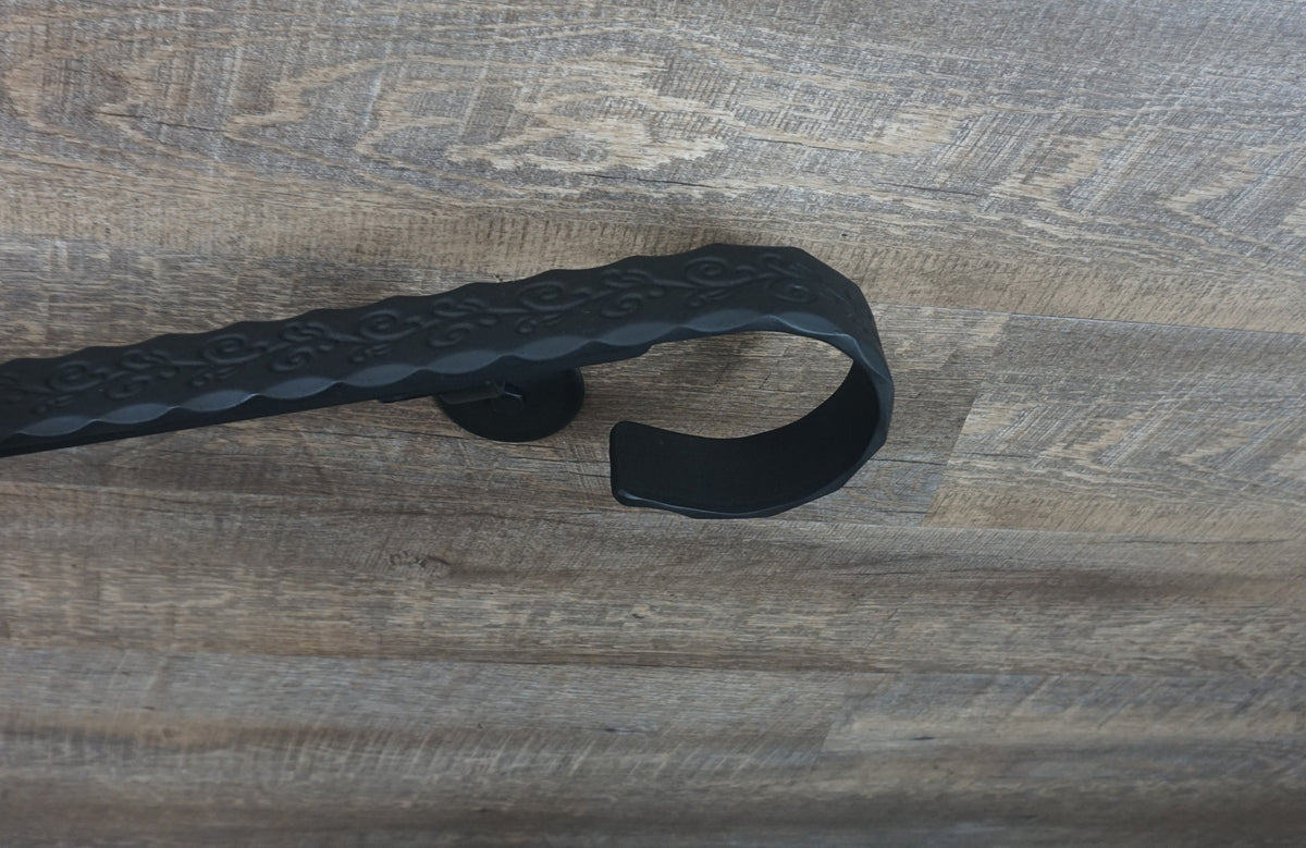 Engraved Hand Forged Modern Wrought Iron handrail, End Wall Mount stee ...