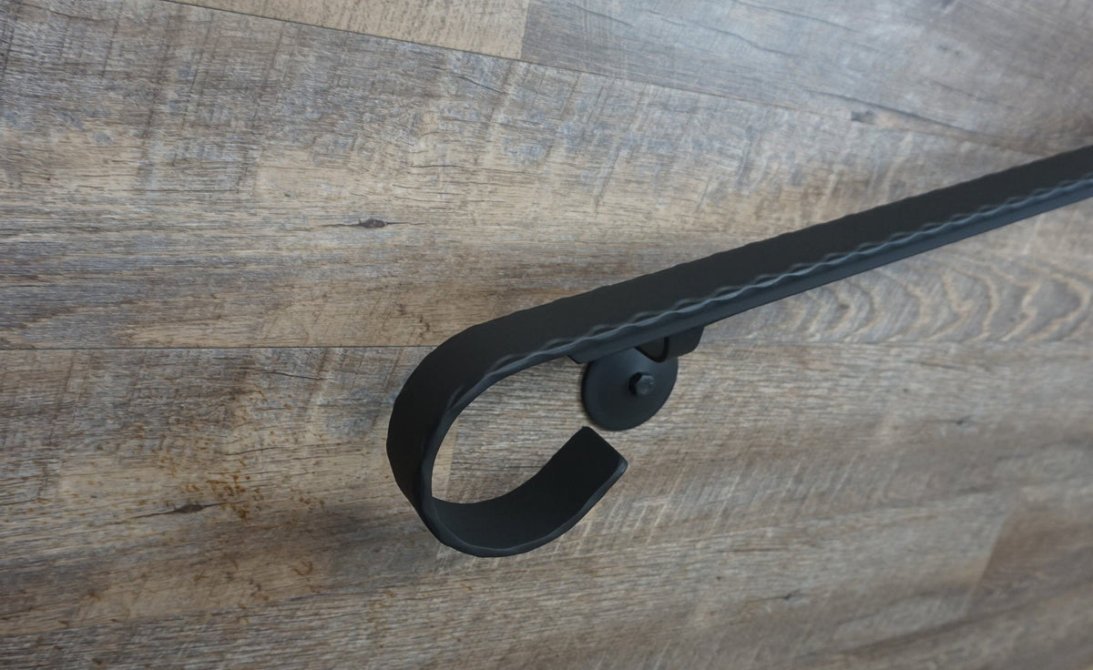 Hammered Bar Hand Forged Modern Wrought Iron handrail, End Wall Mount ...