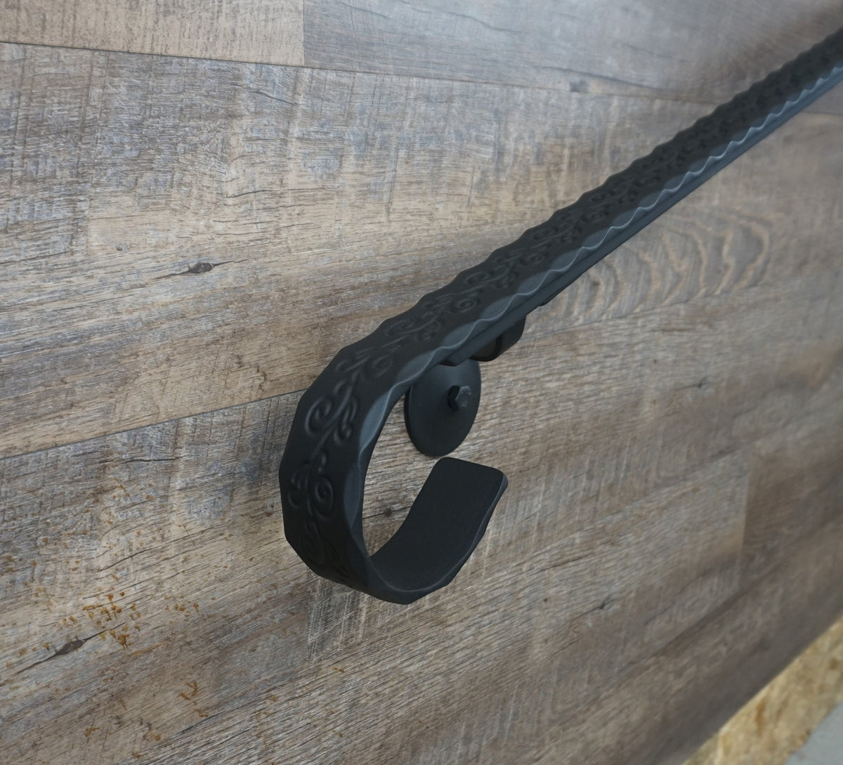 Engraved Hand Forged Modern Wrought Iron handrail, End Wall Mount stee ...