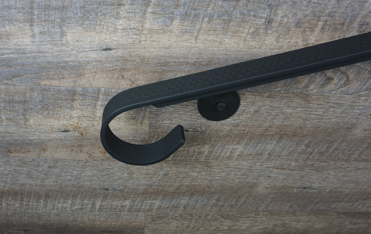 Hammered Bar Hand Forged Modern Wrought Iron handrail, End Wall Mount ...